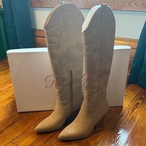Pink Lily Taupe Heeled Boots